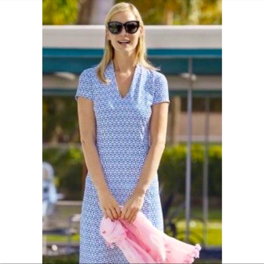 J. McLaughlin Ivana Womenshort sleeve dress Blue Geometric Pattern Size S